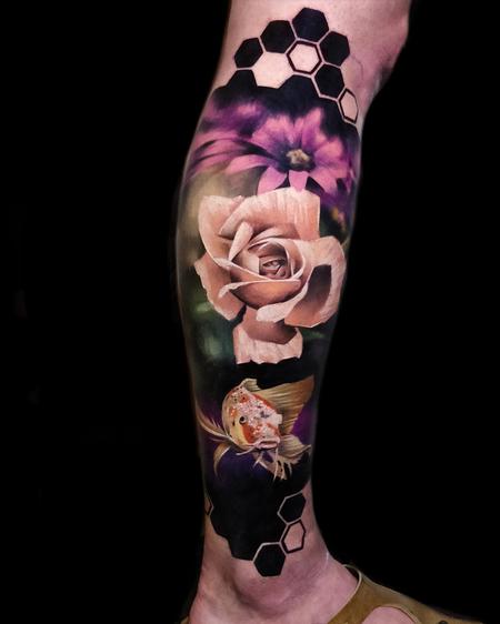 Saga Anderson - Flowers and Fish Tattoo
